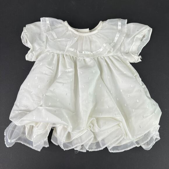Vintage 80s White Bubble Ruffle Dress Smocked Special Occasion Baby 6-9 Months - Picture 1 of 7